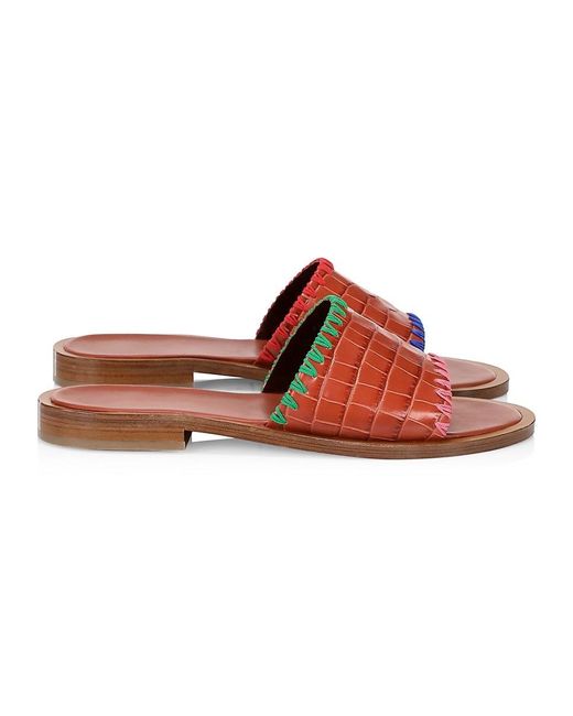 STAUD Genie Mismatched Croc-embossed Leather Slides in Brown | Lyst