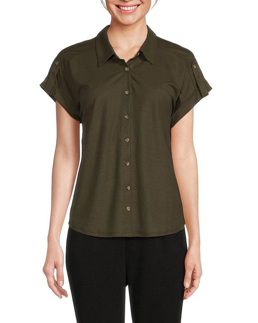 Bobeau Black Short Sleeve Tab Cuff Shirt