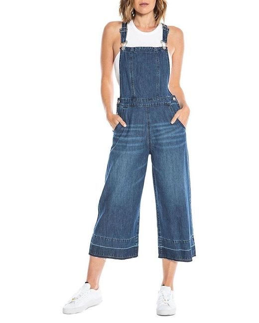 Juicy Couture Cropped Denim Overalls in Blue | Lyst