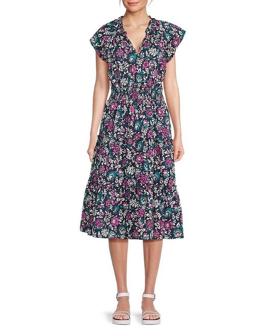 Rails Blue Amellia Floral A-Line Midi-Dress