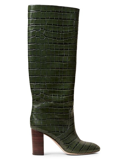 Loeffler Randall Green Goldy Knee-high Croc-embossed Leather Boots