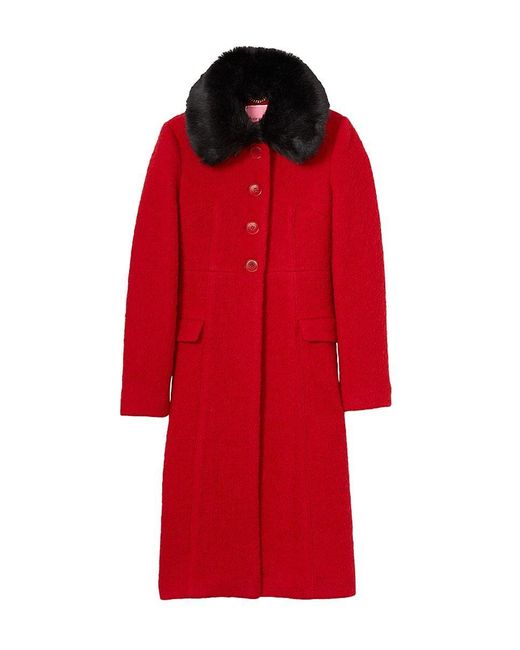 Kate Spade Carlyle Faux Fur Collar Wool-blend Coat in Red | Lyst