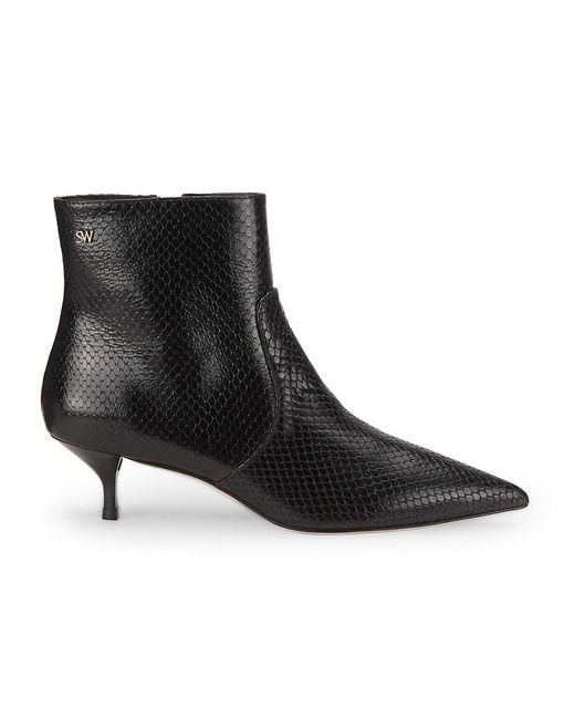Stuart Weitzman Black Mara Snakeskin Embossed Leather Ankle Boots