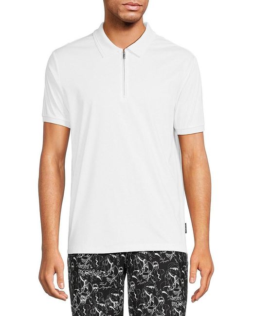 Karl Lagerfeld White Solid Zip Up Polo for men