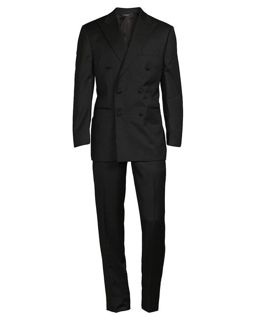 Saks Fifth Avenue Black Saks Fifth Avenue Classic Fit Double Breasted Wool Tuxedo for men