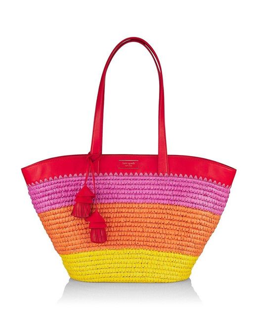 Kate Spade Medium Pier Striped Straw Tote in Orange Lyst