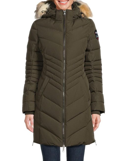 Pajar Green Queens Faux Fur Quilted Puffer Hooded Coat