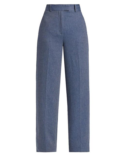 If Only Studio Blue Herringbone Linen-Blend Wide-Leg Pants