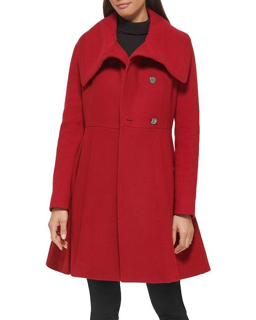 Guess Pleated Wool Blend Flared Coat Lyst UK