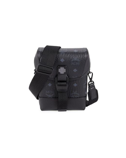 MCM Vertical Canvas Shoulder Bag in Black