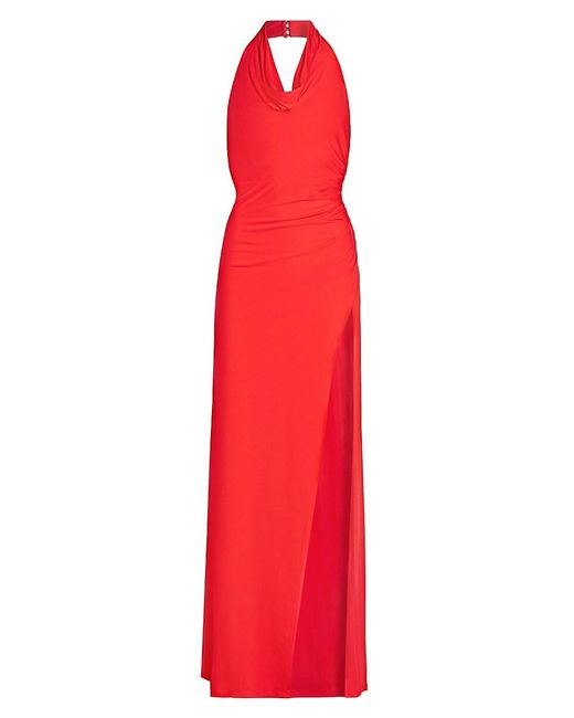 Staud Red Julius High-Slit A-Line Gown