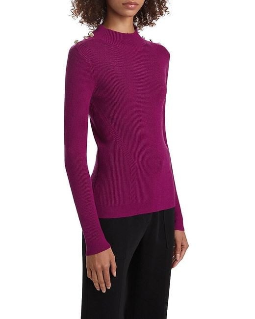 Tahari Green The Yana Rib-Knit Mock-Turtleneck Sweater