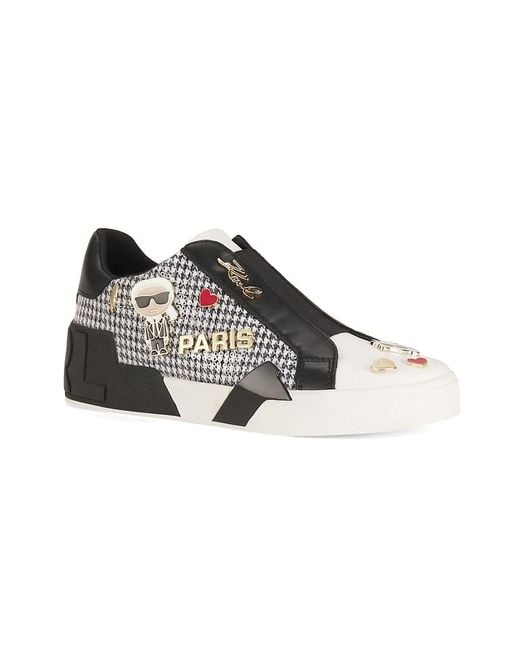 Karl Lagerfeld Black Mavise 40Mm Houndstooth Low-Top Sneakers