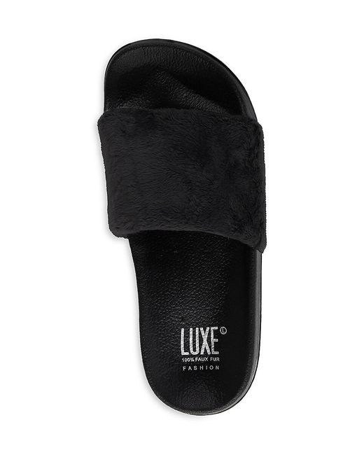 Luxe Faux Fur Black Faux Sheepskin Slides