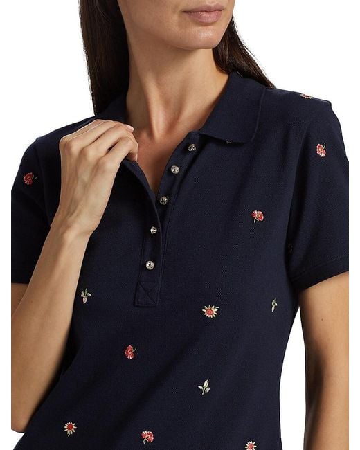 Cinq À Sept Blue Diana Embroidered Polo Top