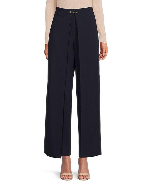 Halston Heritage Blue Flat Front Draped Pants