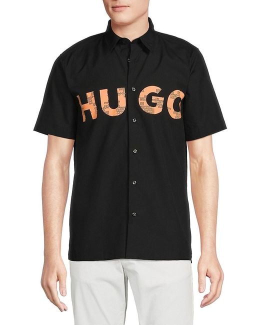 HUGO Black Ebor Logo Short Sleeve Shirt for men