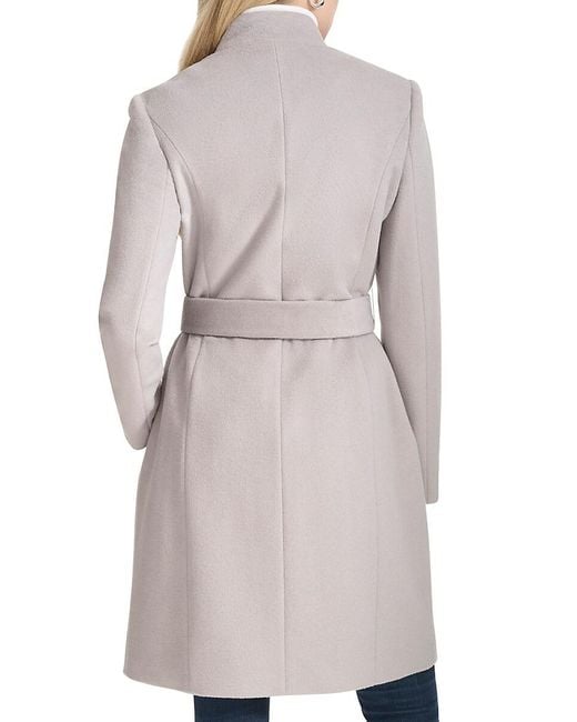 Cole Haan Blue Double Breast Wool Blend Coat