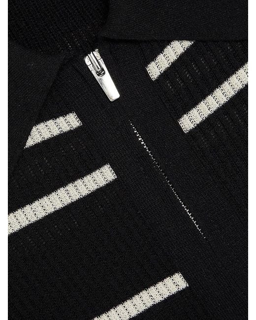 A.L.C. Black A. L.C. Cooper Striped Cotton-Blend Knit Polo Shirt