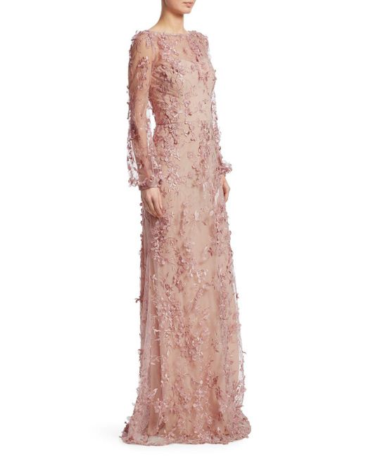 David Meister Pink Floral-embroidered Gown