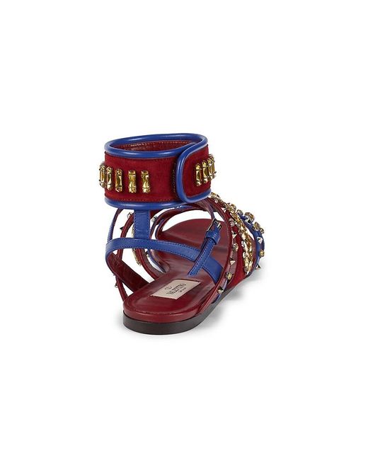 Valentino Garavani Valentino Garavani Embellished Leather & Suede Gladiator  Sandals in Red - Lyst