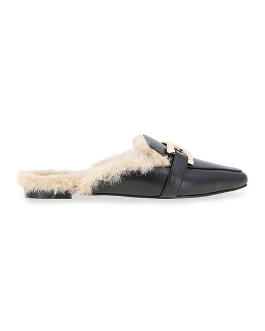 fur lined black mules