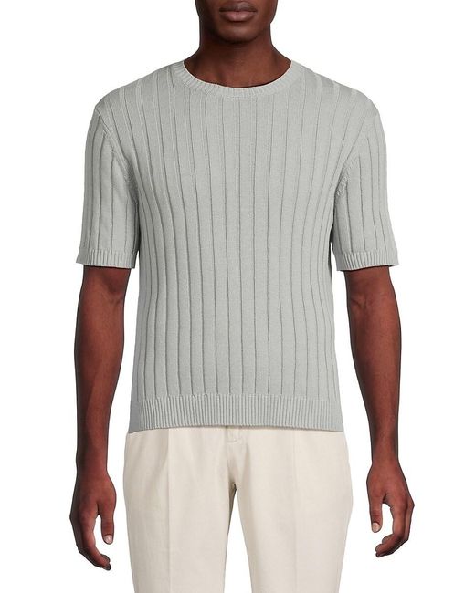 Saks Fifth Avenue Gray Ribbed Cotton Short-sleeve Sweater for men