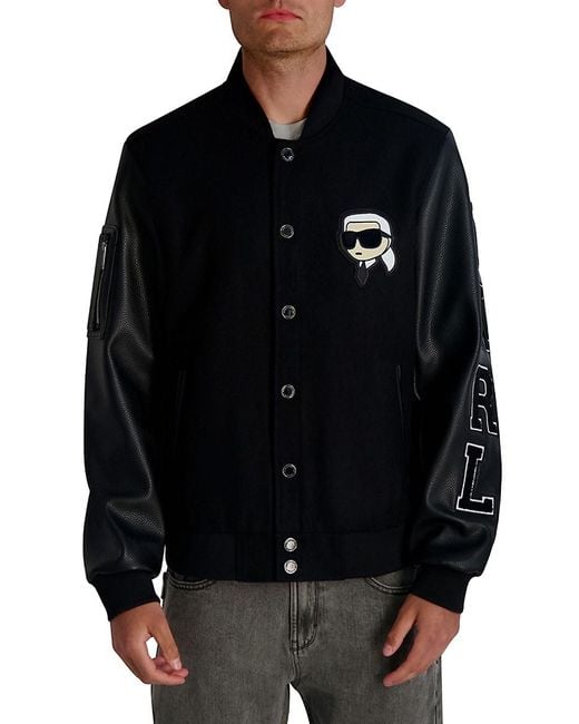 Karl Lagerfeld Black Regular-Fit Varsity Bomber Jacket for men