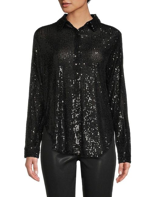Calvin Klein Sequin Boyfriend Button Down Shirt in Black Lyst