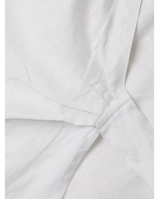 Saks Fifth Avenue White Solid 100% Linen Wrap Minidress