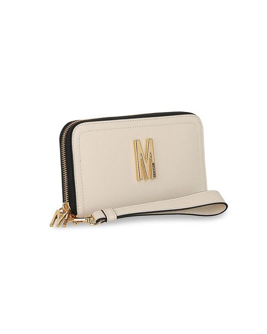 Moschino Natural Logo Leather Zip Around Wallet