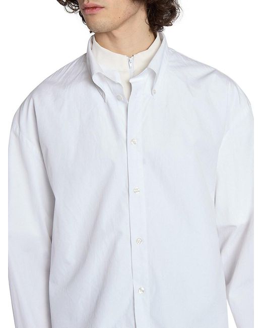 Bluemarble White Foldover Layered Cotton Poplin Shirt for men