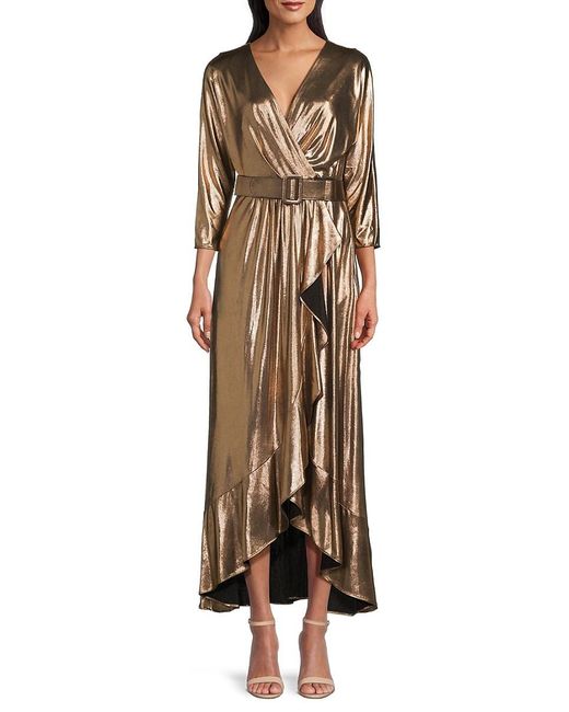 Eliza J Natural Metallic Ruffle High Low Gown