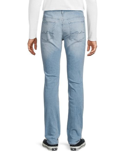 7 For All Mankind Blue Paxtyn Faded Stretch Skinny Jeans for men