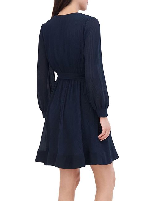 Eliza J Blue V-Neck Balloon-Sleeve Fit & Flare Dress