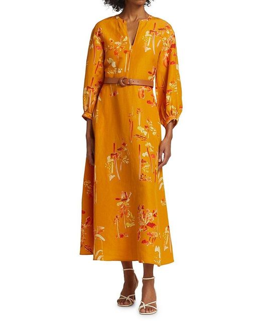 Lafayette 148 New York Orange Leona Floral-print Maxi Dress