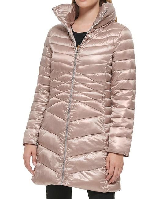 Karl Lagerfeld Natural Chevron Quilted Puffer Jacket