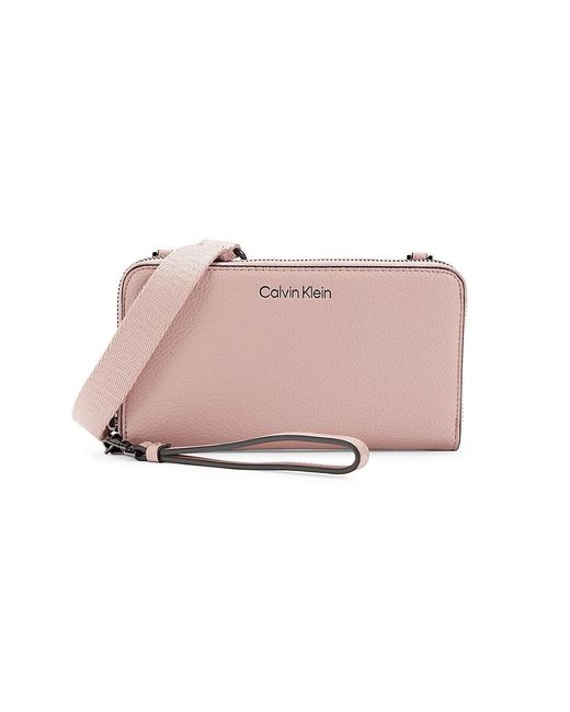 Calvin Klein Pink Marble Logo Crossbody Wallet