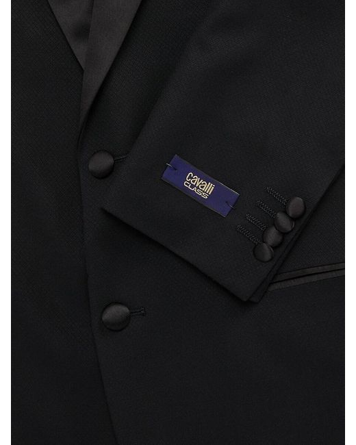 Class Roberto Cavalli Black Textured Solid Dinner Jacket for men