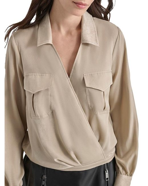 DKNY Black Long-Sleeve Wrap Shirt With Cargo Pockets
