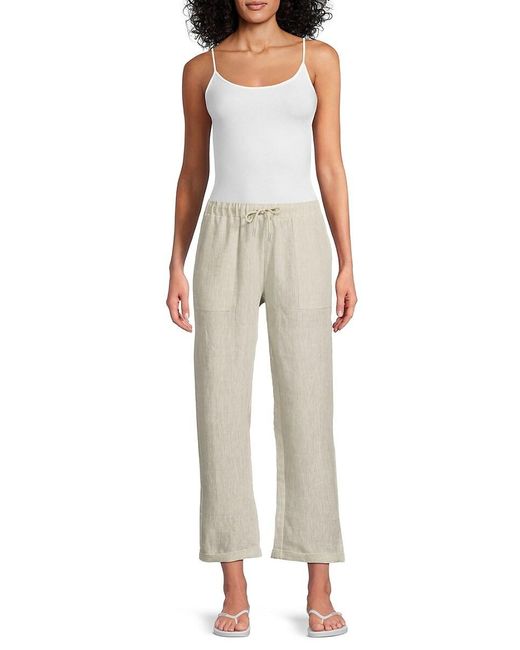 Saks Fifth Avenue White 100% Linen Straight Leg Crop Pants