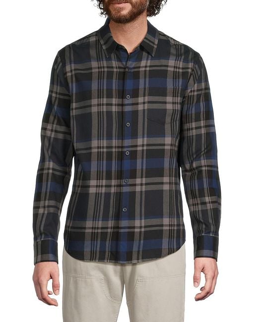 Vince Black Cambria Plaid Cotton Shirt for men
