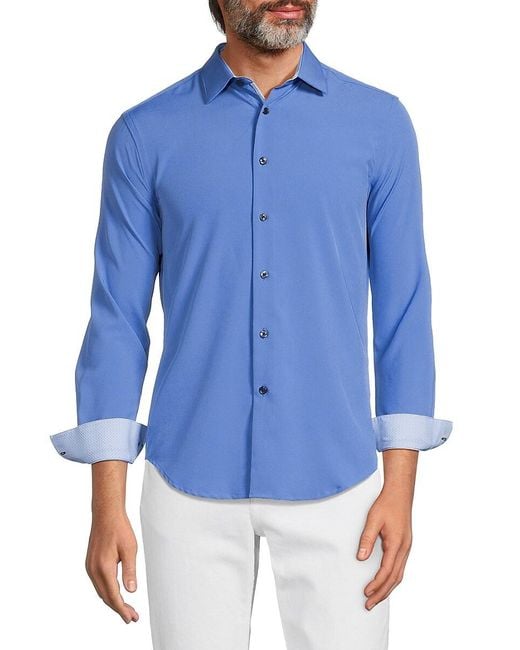 Report Collection Blue Slim Fit Solid Shirt for men