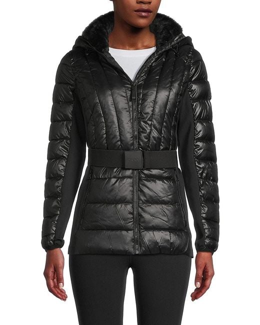 DKNY Black Belted Hooded Puffer Jacket