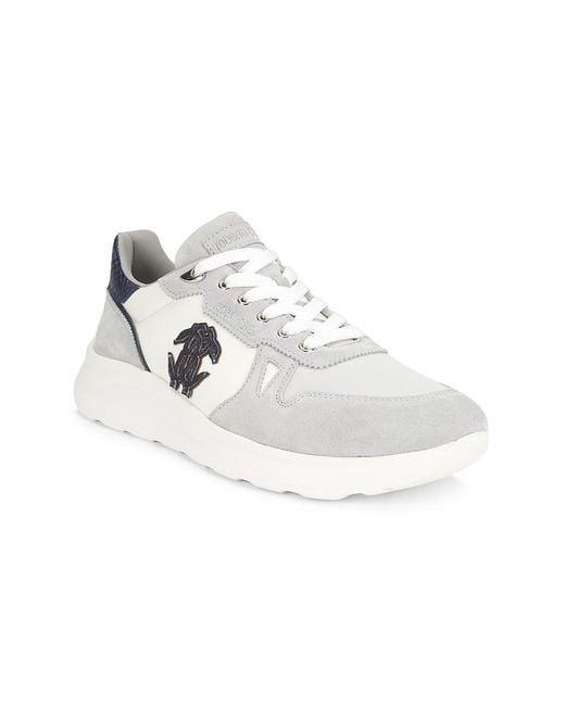 Roberto Cavalli White Logo Leather Sneakers for men