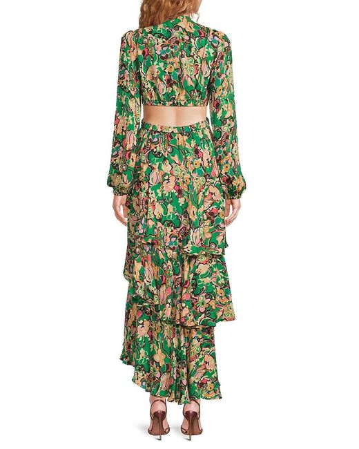 A.L.C. Green A. L.C. Bell Print Layered Cutout Maxi Dress