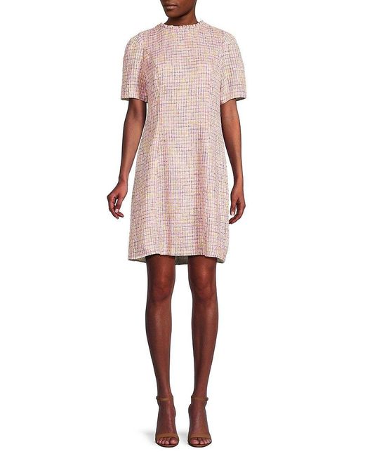 Nanette Lepore Ruffle Neck Tweed Shift Dress in Pink | Lyst