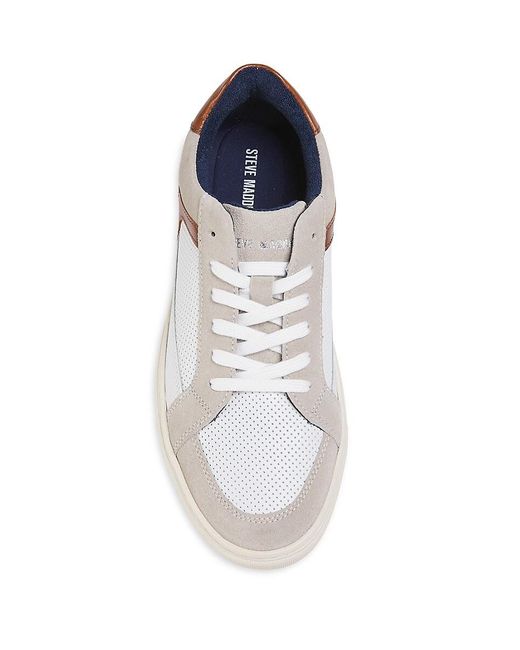 Steve Madden White Colorblocked Leather Low-Top Sneakers for men