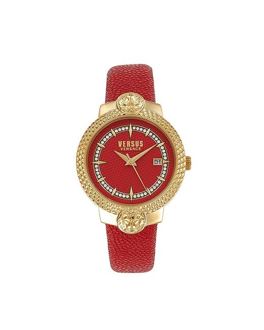 Versus  Red Moufferard 38mm Ip Goldtone Stainless Steel, Crystal & Leather Strap Watch