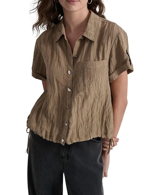 DKNY Black Crinkled Drawstring Shirt